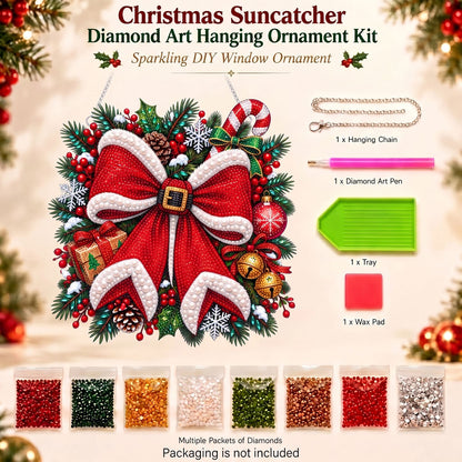 Christmas Bow Wreath Diamond Art Ornament Kit – Sparkling DIY Holiday Hanging Decor