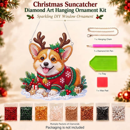 Reindeer Corgi Diamond Art Ornament Kit – Sparkling DIY Holiday Hanging Decor