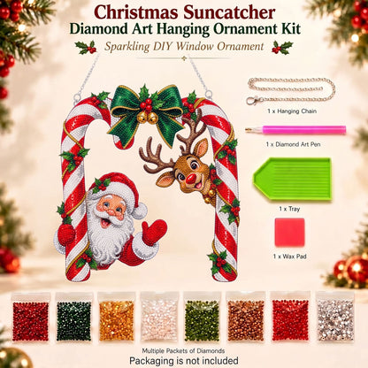 Santa & Reindeer Candy Cane Diamond Art Ornament Kit – Sparkling DIY Holiday Hanging Decor