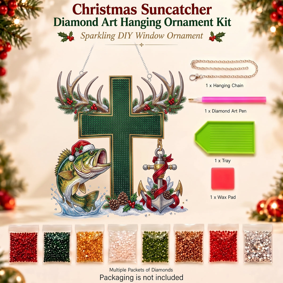 🔥 Limited Time 70% OFF - ✝️🎣 Faith & Fishing Diamond Art Ornament Kit – Sparkling DIY Christmas Hanging Decor
