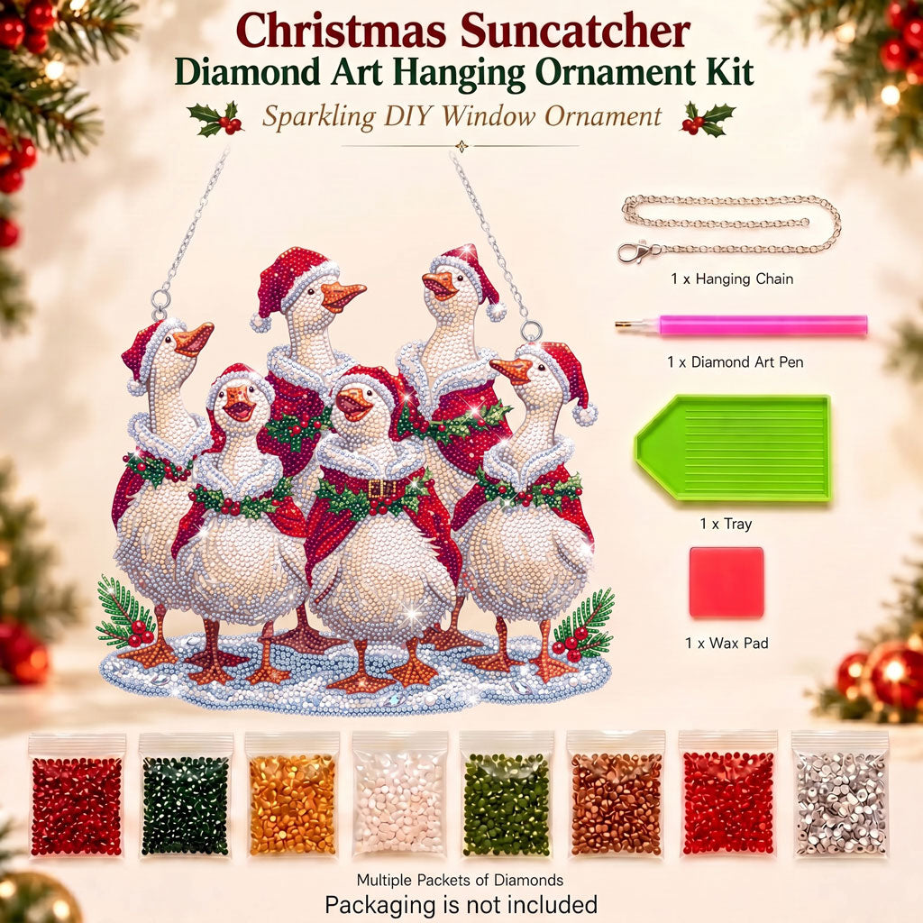 Festive Christmas Geese Diamond Art Ornament Kit – Sparkling DIY Window Hanging Decor