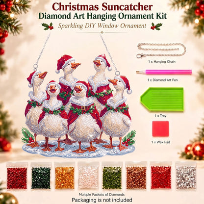 Festive Christmas Geese Diamond Art Ornament Kit – Sparkling DIY Window Hanging Decor
