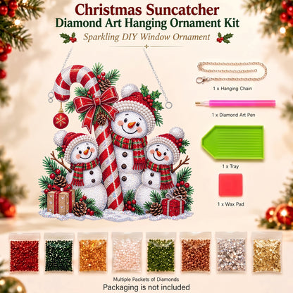 🔥 Limited Time 70% OFF - ⛄🍭 Candy Cane Snowman Family Diamond Art Ornament Kit – Sparkling DIY Christmas Decor