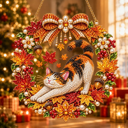 Playful Fall Cat Diamond Art Hanging Ornament Kit