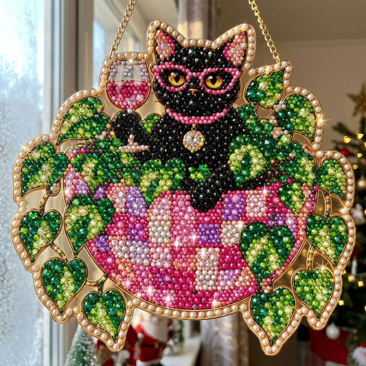 Glamorous Black Cat Diamond Art Hanging Ornament Kit