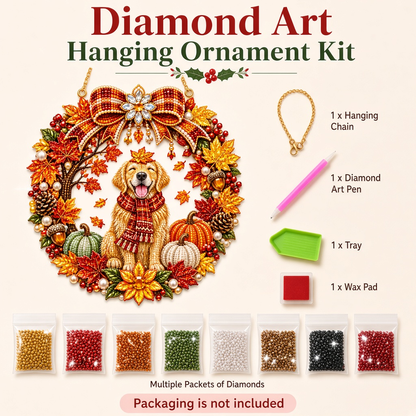 Happy Golden Retriever Fall Diamond Art Hanging Ornament Kit