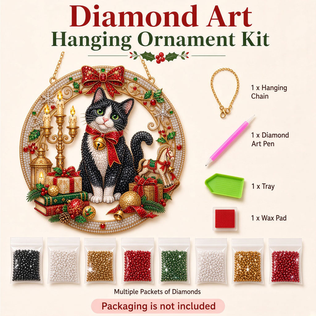 Christmas Black Cat Diamond Art Hanging Ornament Kit