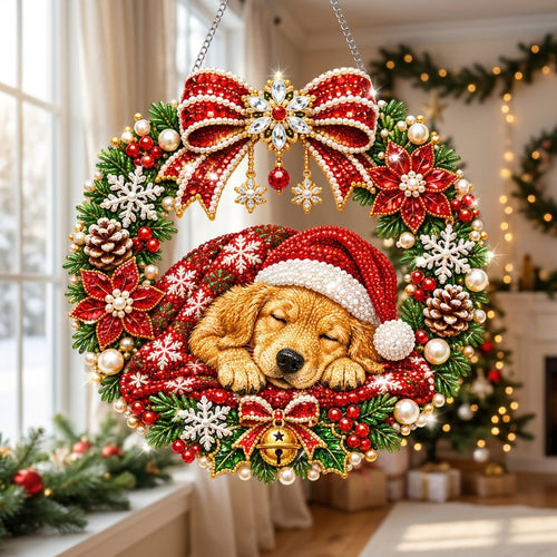 Sleeping Christmas Puppy Diamond Art Hanging Ornament Kit