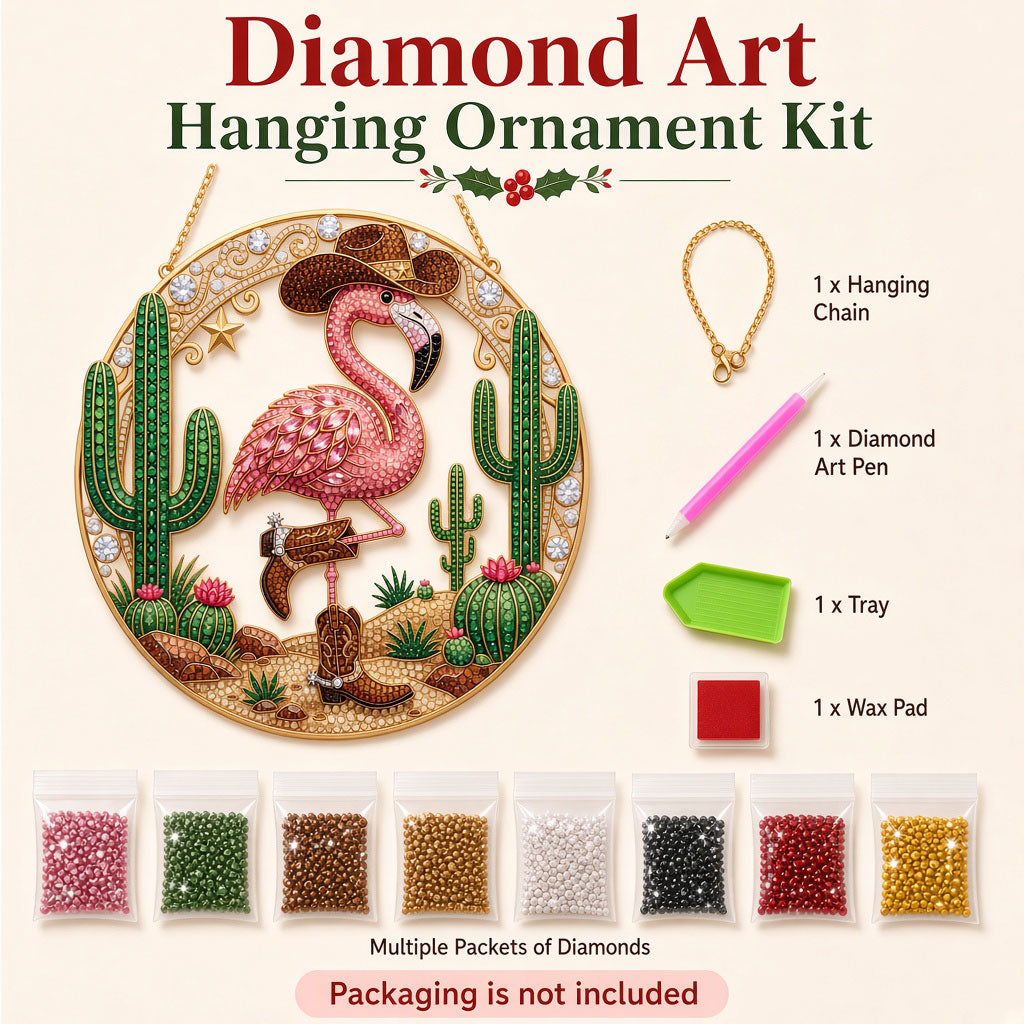 Western Cowgirl Flamingo Diamond Art Hanging Ornament Kit