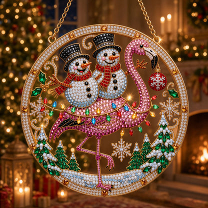 Christmas Flamingo & Snowmen Diamond Art Hanging Ornament Kit