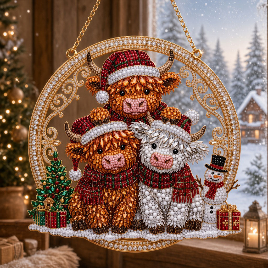 Christmas Highland Cow Family Diamond Art Hanging Ornament Kit