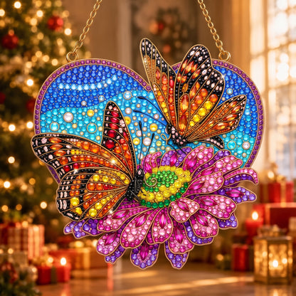 Colorful Butterfly & Pink Flower Diamond Art Hanging Ornament Kit