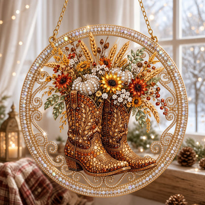 Western Cowboy Boots & Wildflowers Diamond Art Hanging Ornament Kit