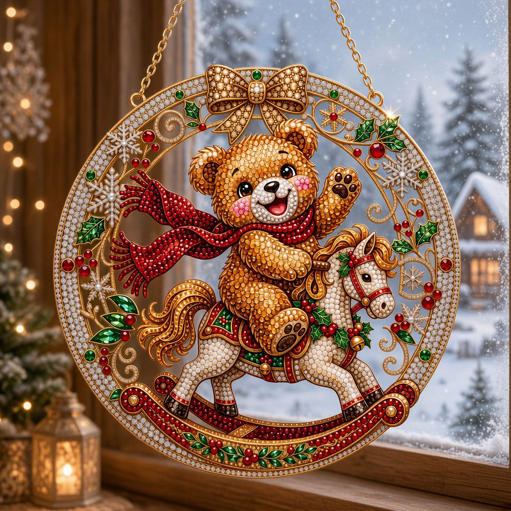 Christmas Teddy Bear Rocking Horse Diamond Art Hanging Ornament Kit