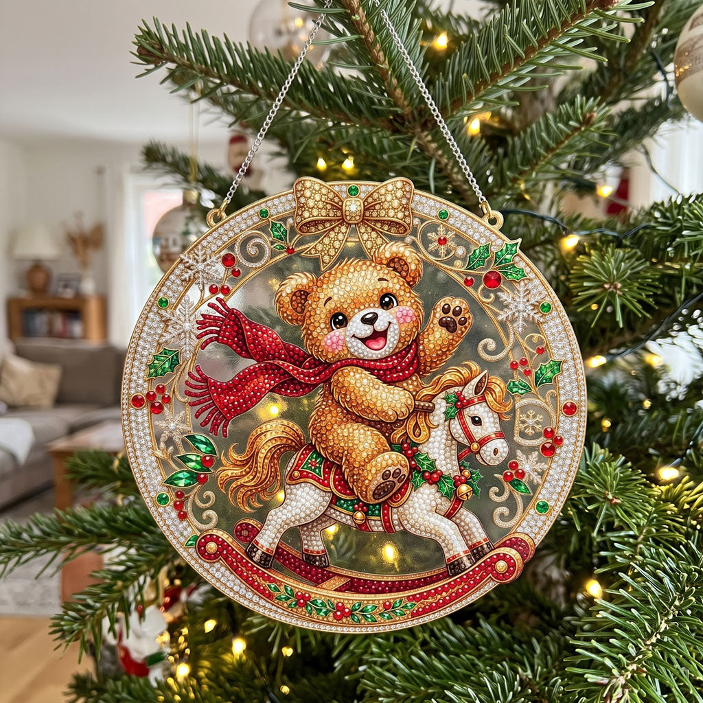 Christmas Teddy Bear Rocking Horse Diamond Art Hanging Ornament Kit