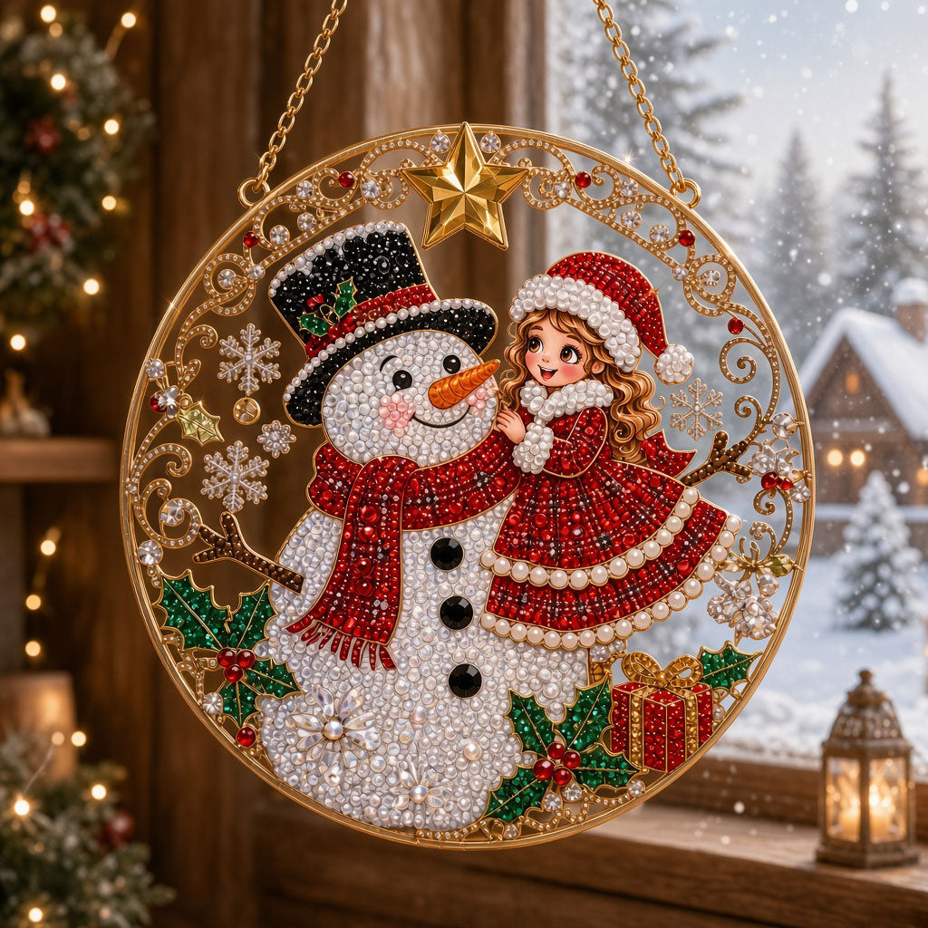 Christmas Girl & Snowman Diamond Art Hanging Ornament Kit