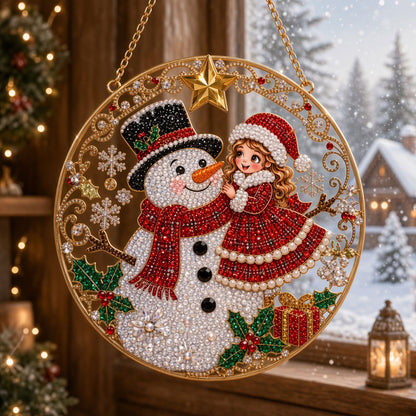 Christmas Girl & Snowman Diamond Art Hanging Ornament Kit