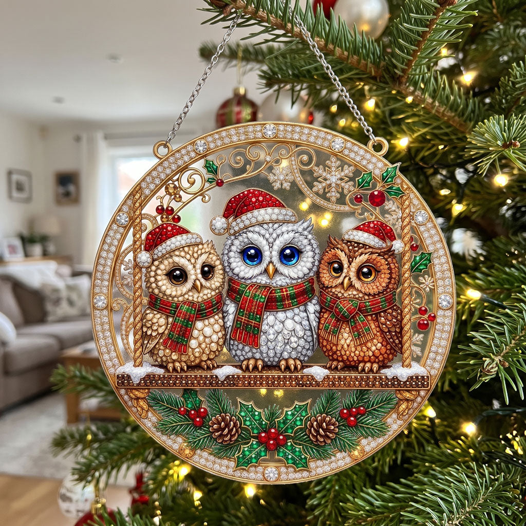 Christmas Owl Trio Diamond Art Hanging Ornament Kit