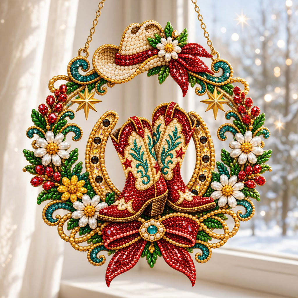 Western Cowgirl Boots Diamond Art Hanging Ornament Kit