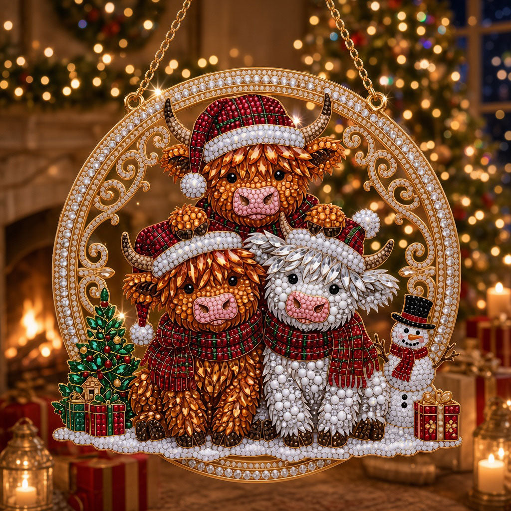 Christmas Highland Cow Family Diamond Art Hanging Ornament Kit