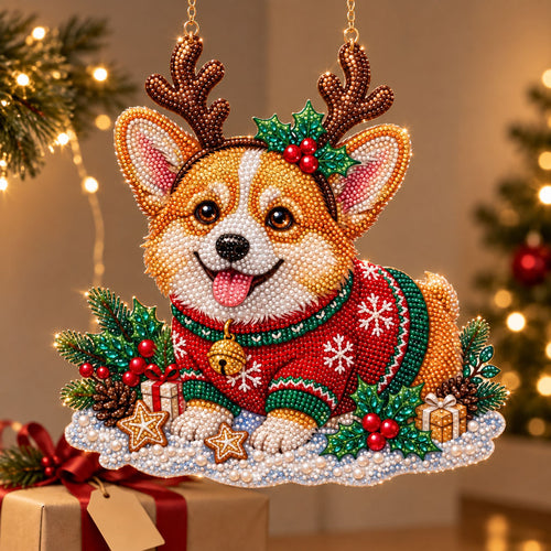 Reindeer Corgi Diamond Art Ornament Kit – Sparkling DIY Holiday Hanging Decor