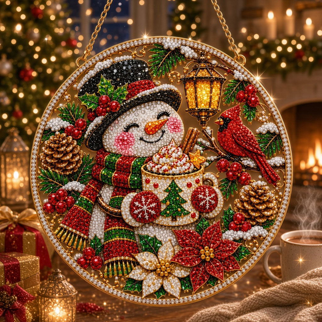 Snowman With Hot Cocoa Diamond Art Hanging Ornament Kit