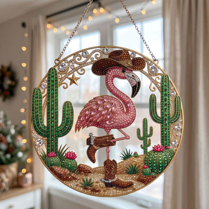 Western Cowgirl Flamingo Diamond Art Hanging Ornament Kit