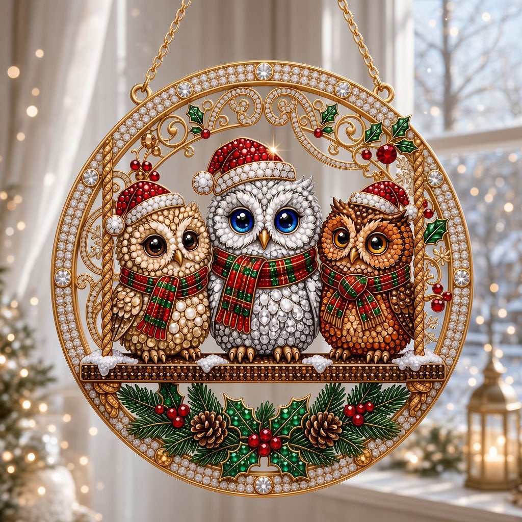 Christmas Owl Trio Diamond Art Hanging Ornament Kit