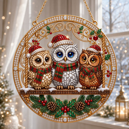 Christmas Owl Trio Diamond Art Hanging Ornament Kit