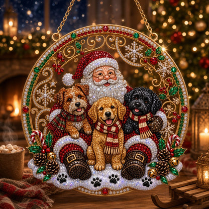 Santa & Puppies Christmas Diamond Art Hanging Ornament Kit