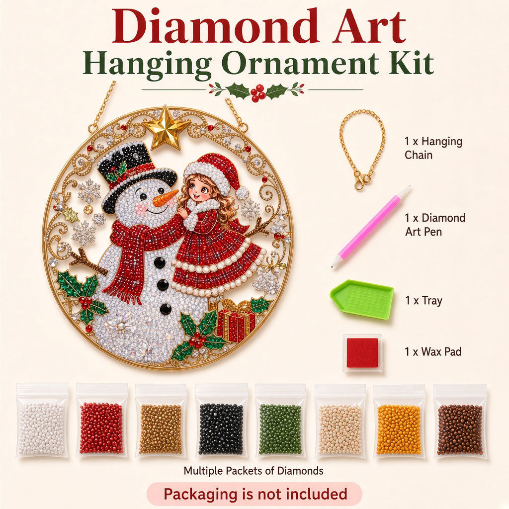 Christmas Girl & Snowman Diamond Art Hanging Ornament Kit