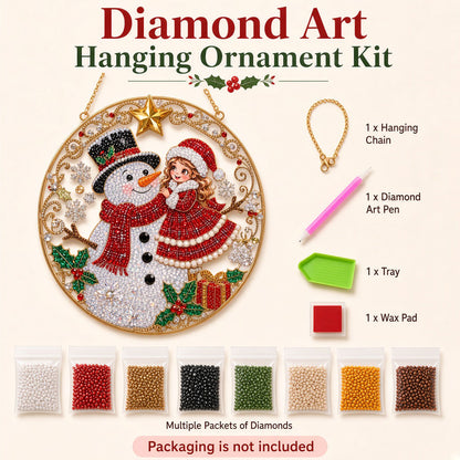 Christmas Girl & Snowman Diamond Art Hanging Ornament Kit