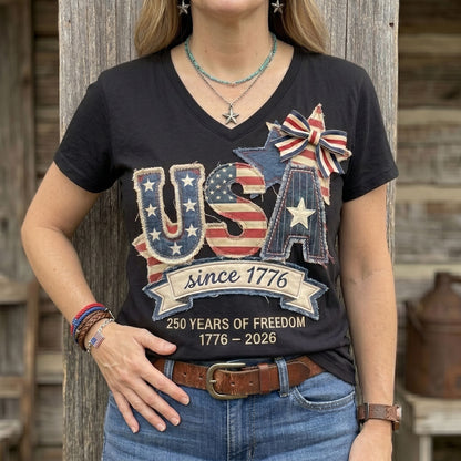 USA Since 1776 – 250 Years Of Freedom Patriotic WN2906004CL V-Neck T-Shirt