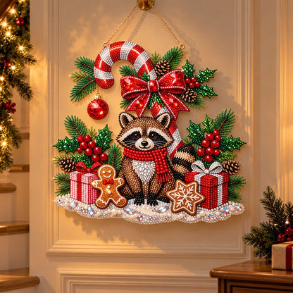 🦝🍭 Festive Raccoon Diamond Art Ornament Kit – Sparkling DIY Christmas Hanging Decor