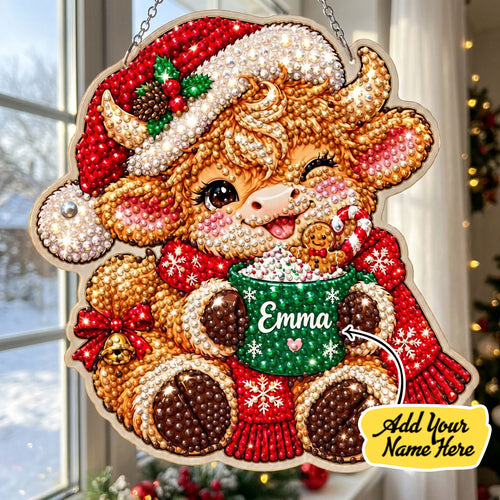 Personalized Highland Cow Hot Cocoa Diamond Art Hanging Ornament Kit