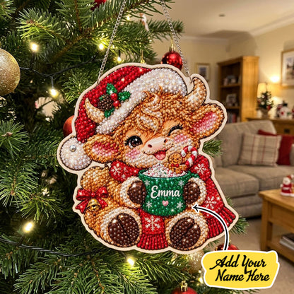 Personalized Highland Cow Hot Cocoa Diamond Art Hanging Ornament Kit