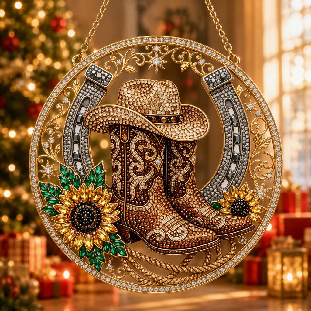 Western Cowboy Boots & Horseshoe Diamond Art Ornament Kit – Sparkling DIY Country Window Decor