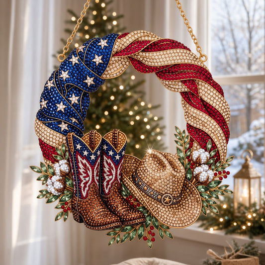 Patriotic Cowboy Wreath Diamond Art Hanging Ornament Kit