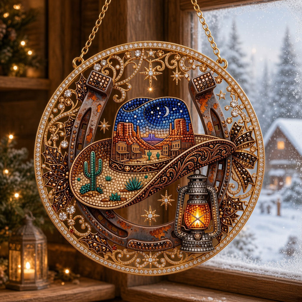 Western Cowboy Hat & Horseshoe Diamond Art Hanging Ornament Kit