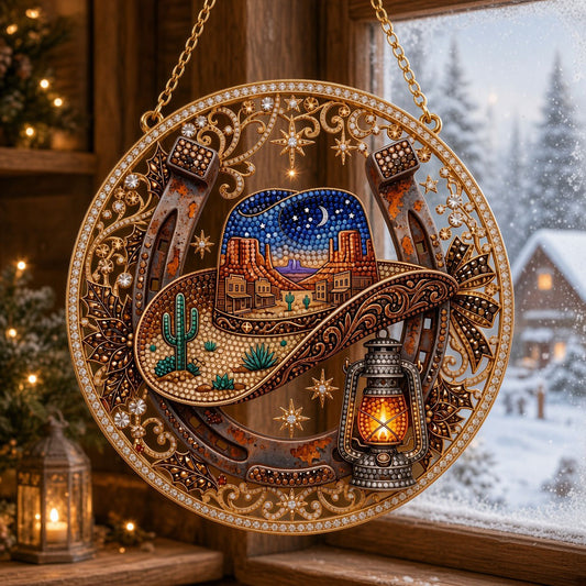 Western Cowboy Hat & Horseshoe Diamond Art Hanging Ornament Kit