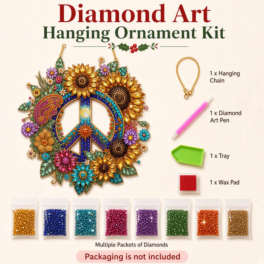 Hippie Peace & Sunflower Wreath Diamond Art Hanging Ornament Kit