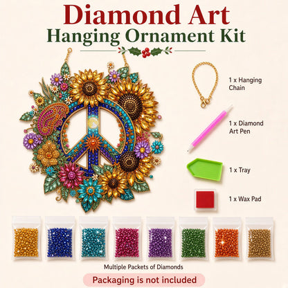 Hippie Peace & Sunflower Wreath Diamond Art Hanging Ornament Kit