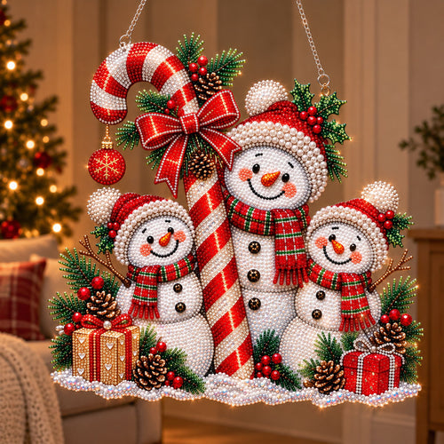 🔥 Limited Time 70% OFF - ⛄🍭 Candy Cane Snowman Family Diamond Art Ornament Kit – Sparkling DIY Christmas Decor