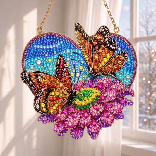 Colorful Butterfly & Pink Flower Diamond Art Hanging Ornament Kit