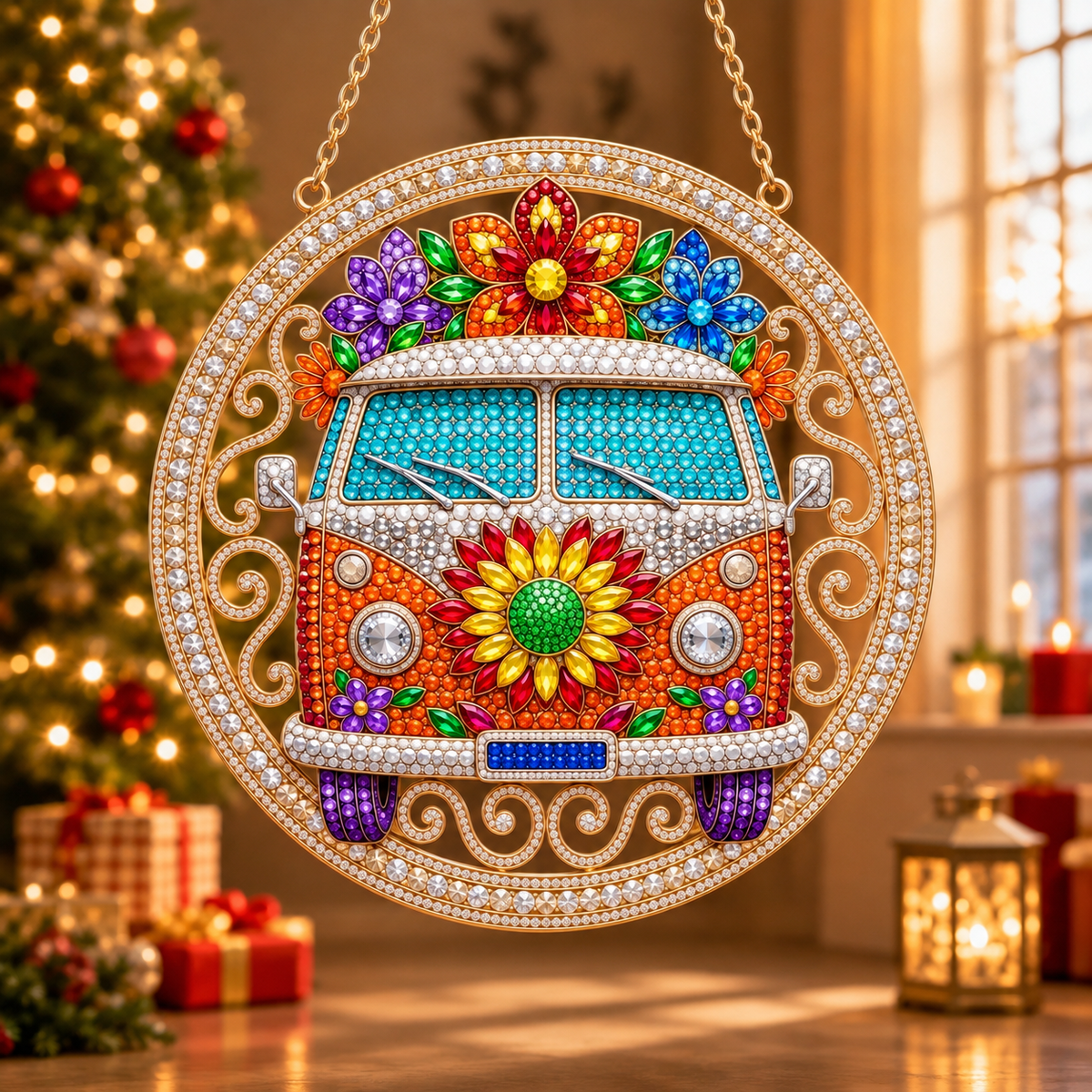 Hippie Flower Power Van Diamond Art Hanging Ornament Kit