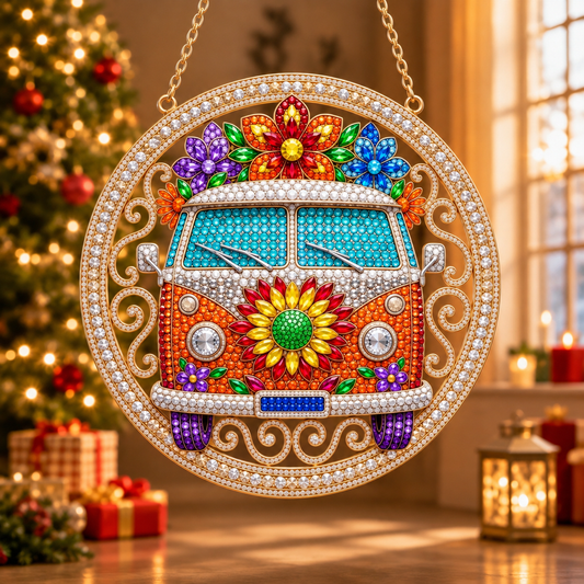 Hippie Flower Power Van Diamond Art Hanging Ornament Kit