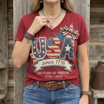 USA Since 1776 – 250 Years Of Freedom Patriotic WN2906004CL V-Neck T-Shirt