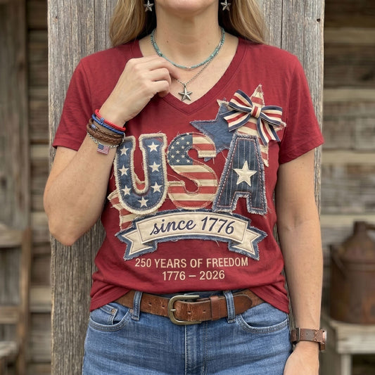 USA Since 1776 – 250 Years Of Freedom Patriotic WN2906004CL V-Neck T-Shirt