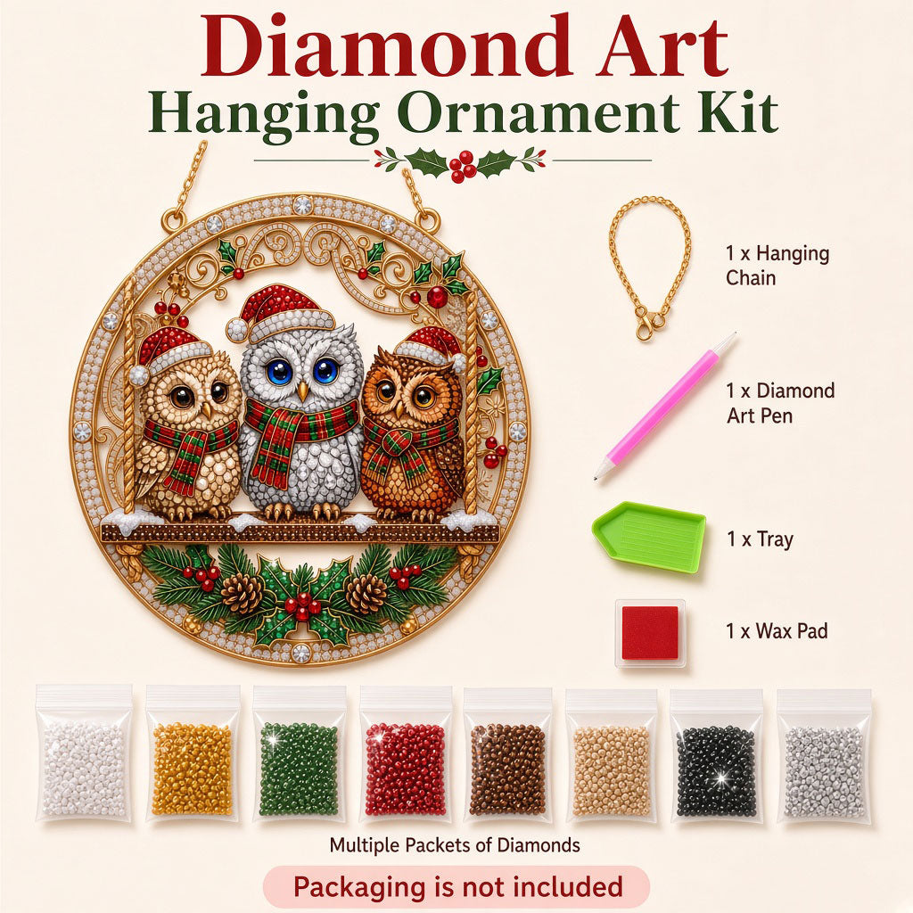Christmas Owl Trio Diamond Art Hanging Ornament Kit