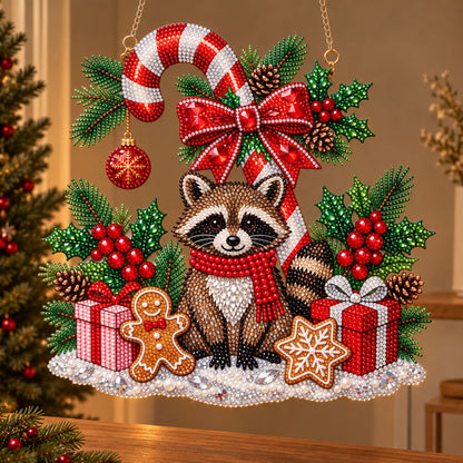 🦝🍭 Festive Raccoon Diamond Art Ornament Kit – Sparkling DIY Christmas Hanging Decor